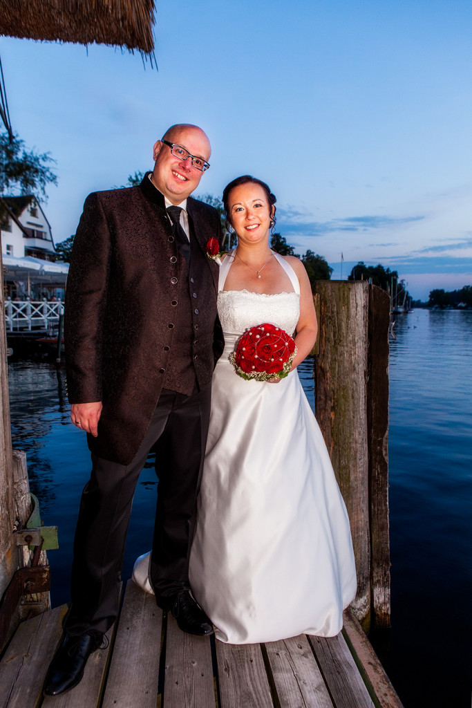 Hochzeitsfoto am Tegeler See im Abendrot
